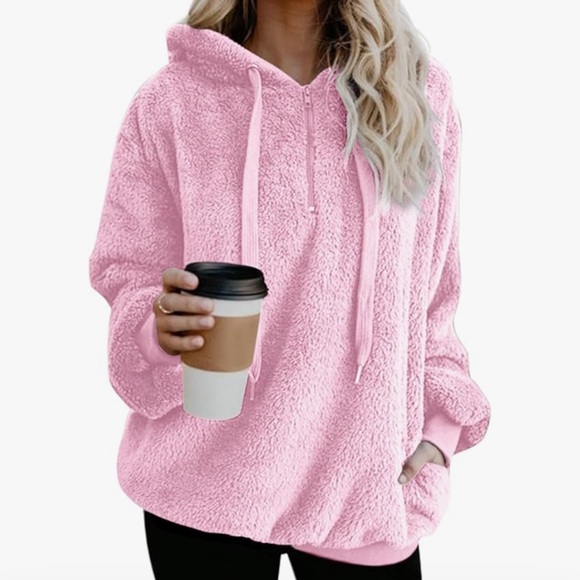 Sweaters - Barbie pink Sherpa long furry fluffy sweater oversized xl jumper hoodie lounge